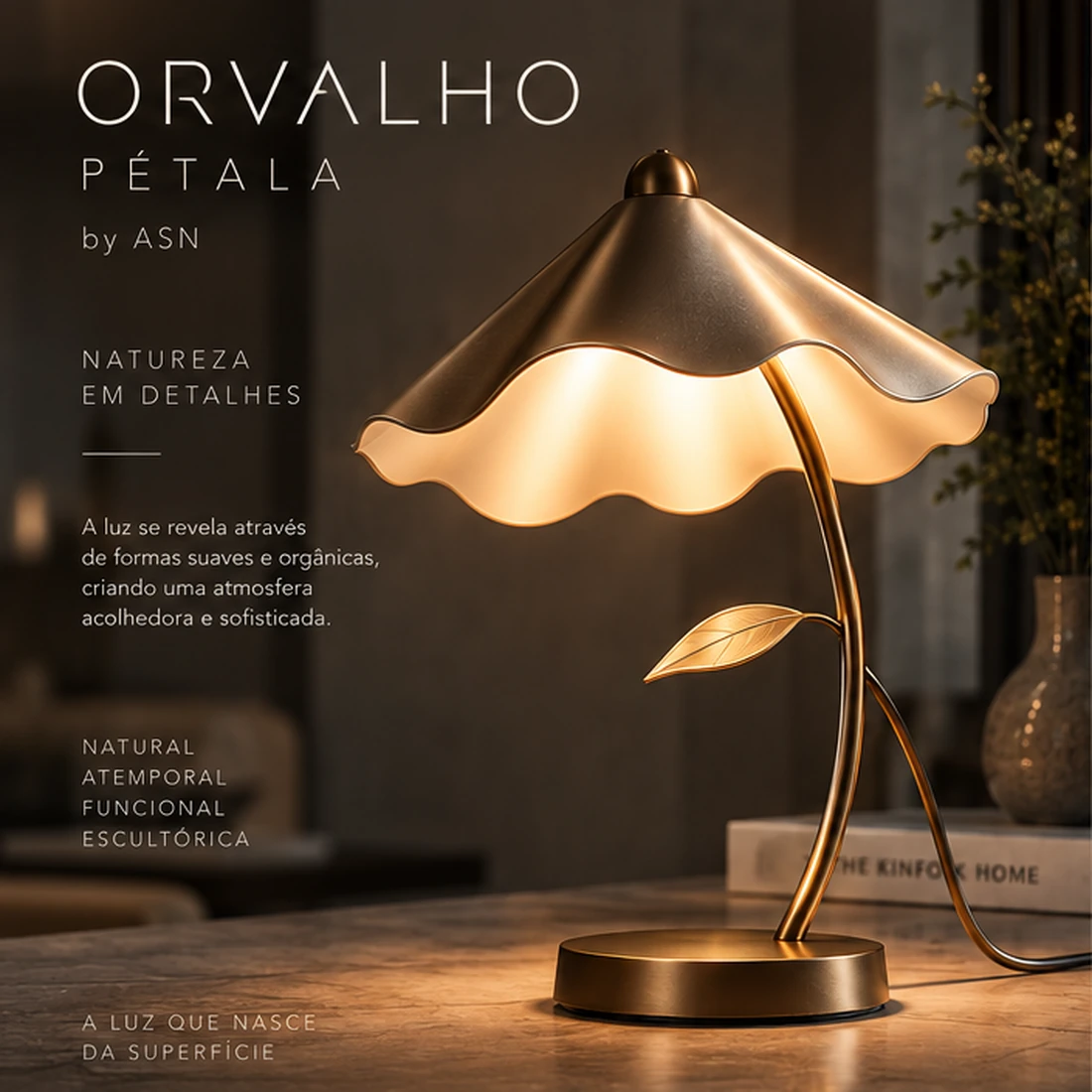 Render de produto da luminária Orvalho Pétala, estudo autoral ASN